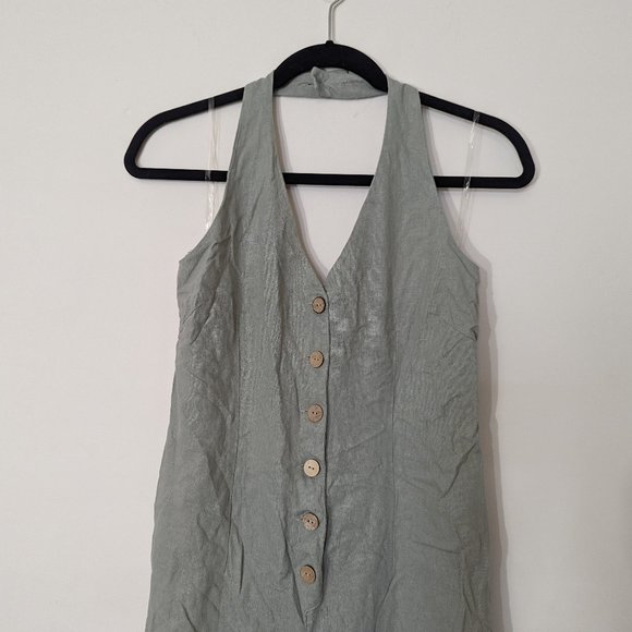 Gentle Sage Green Linen Halter Jumpsuit - size 5 / small - Picture 3 of 9